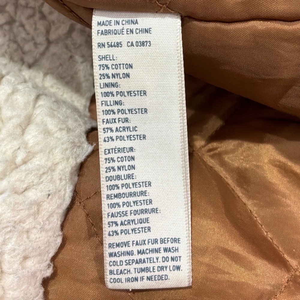American Eagle Tan Utility Parka Jacket Sherpa Lined Faux Fur Hood Womens XS - Picture 7 of 7